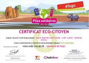 Certificat Eco-Citoyen pour l'école 